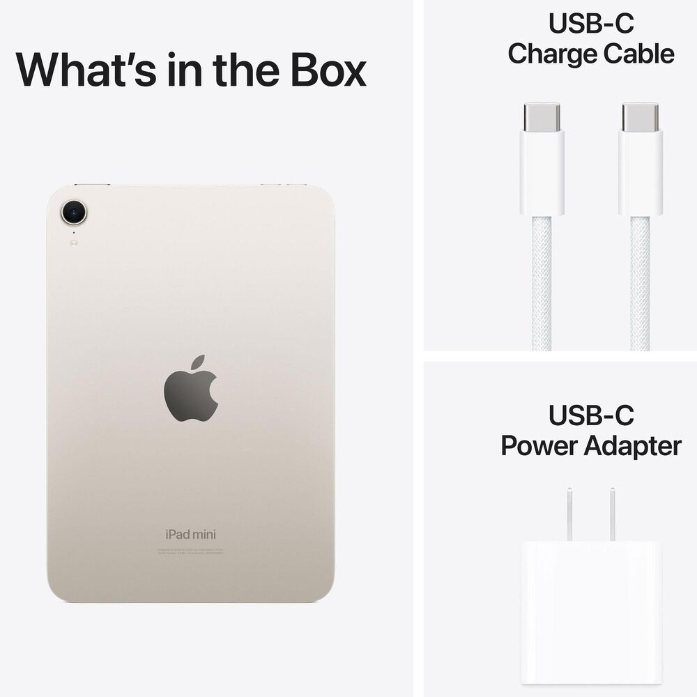 Apple iPad Mini Wi-Fi + Cellular 256GB - Starlight with 2-Year AppleCare+, , large
