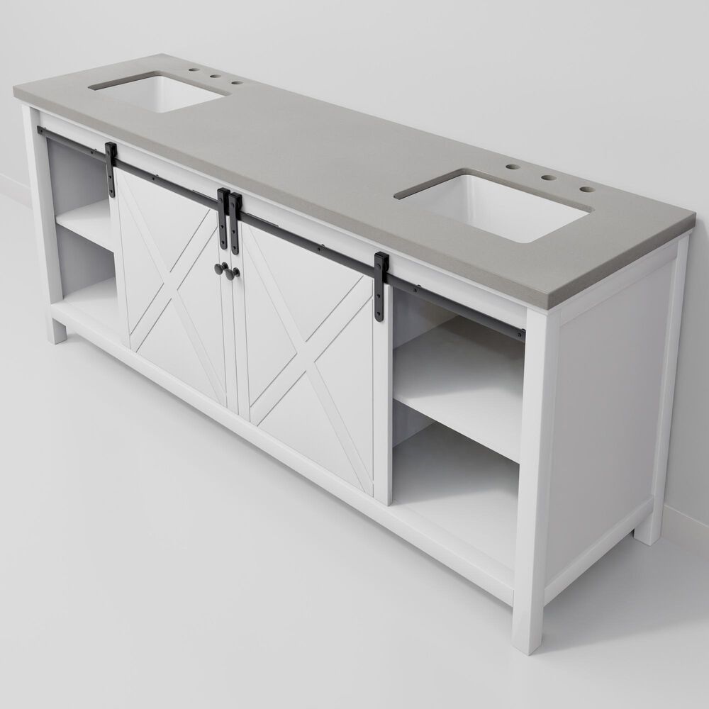 Lexora Home Marsyas 80&quot; Double Bathroom Vanity in White with Grey Quartz Top and Rectangular Sinks, , large