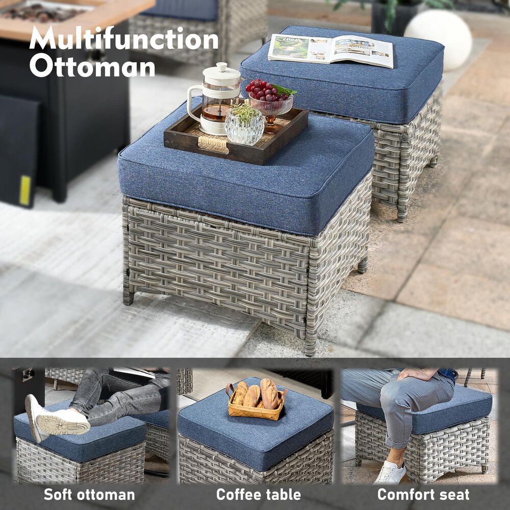 HOMLUX 5-Piece Patio Conversation Set with Two Ottomans in Denim Blue, , large