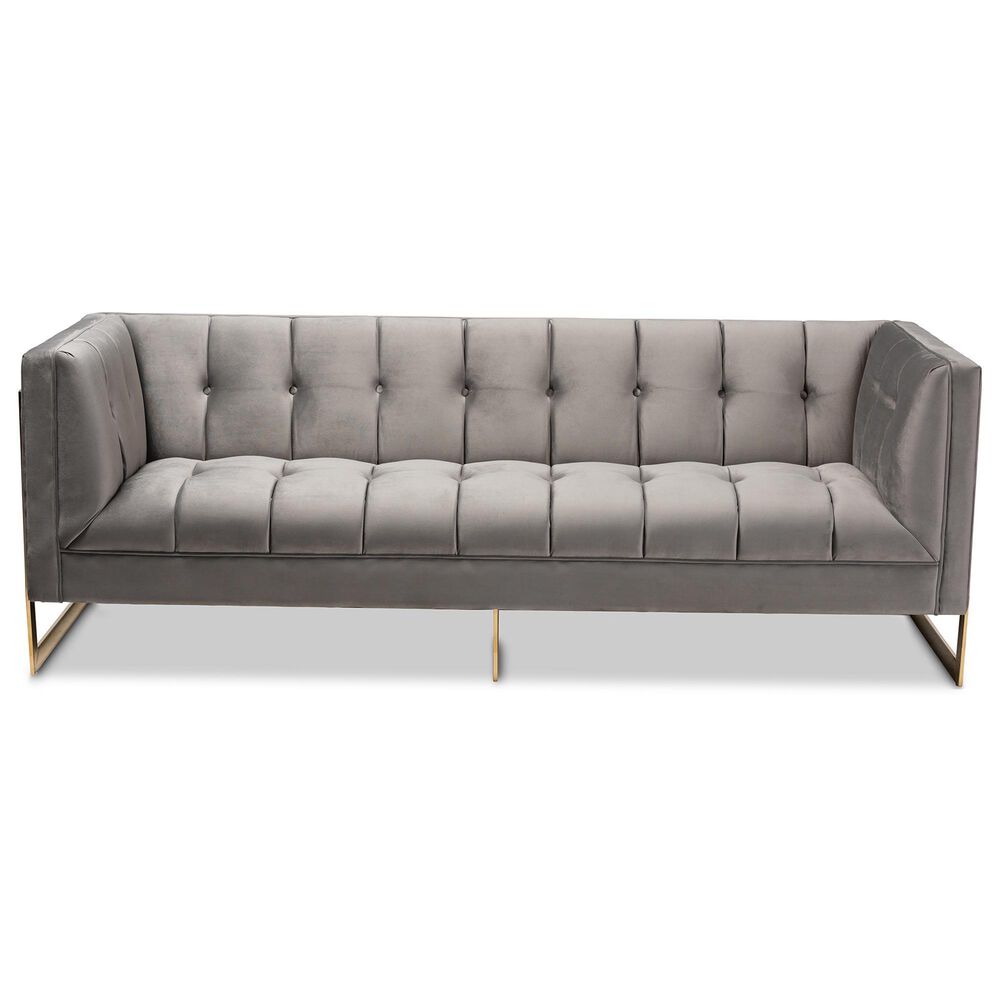 Baxton Studio Ambra Stationary Sofa in Grey Velvet, , large