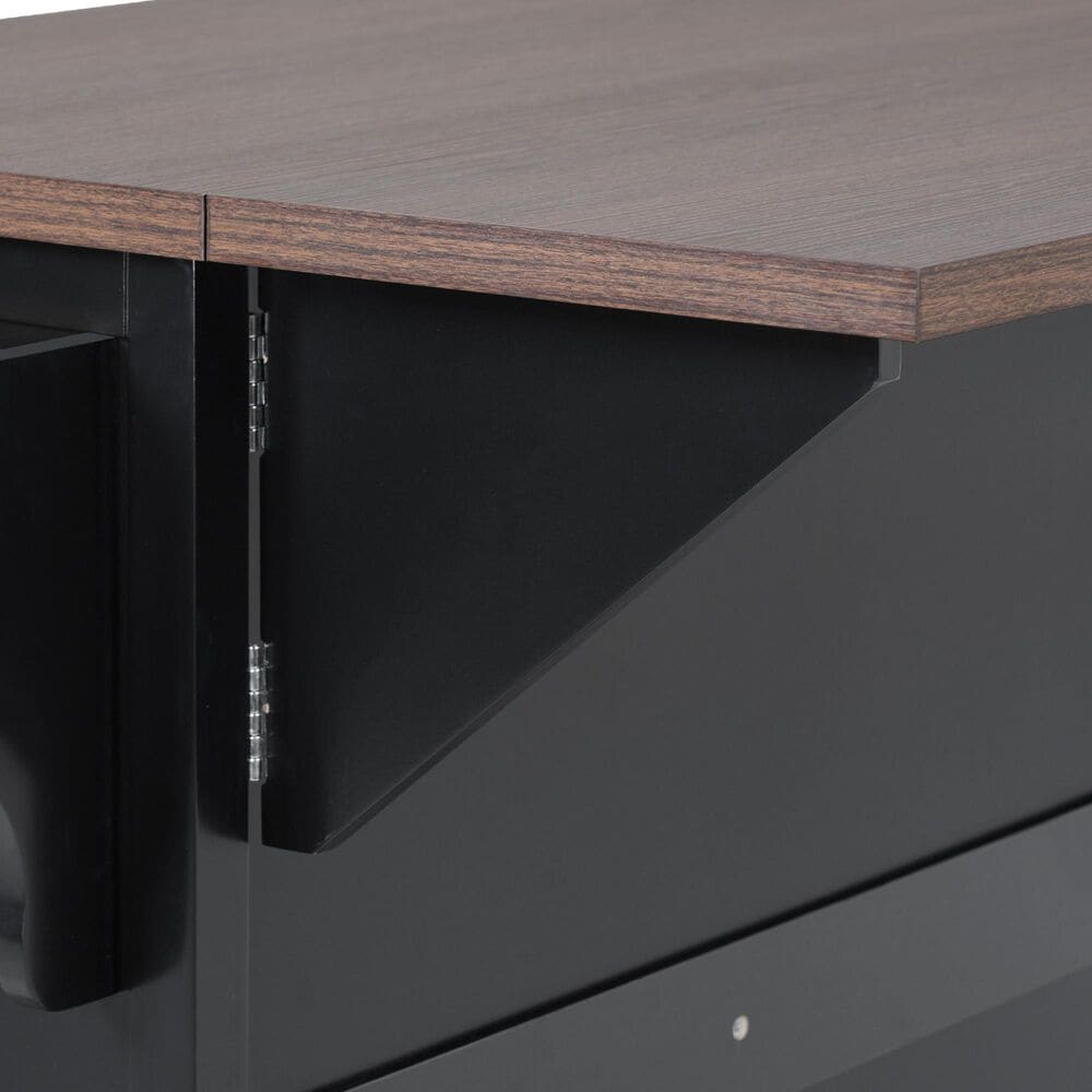 HOMLUX 54.9" Kitchen Island with Drop Leaf in Black and Brown, , large