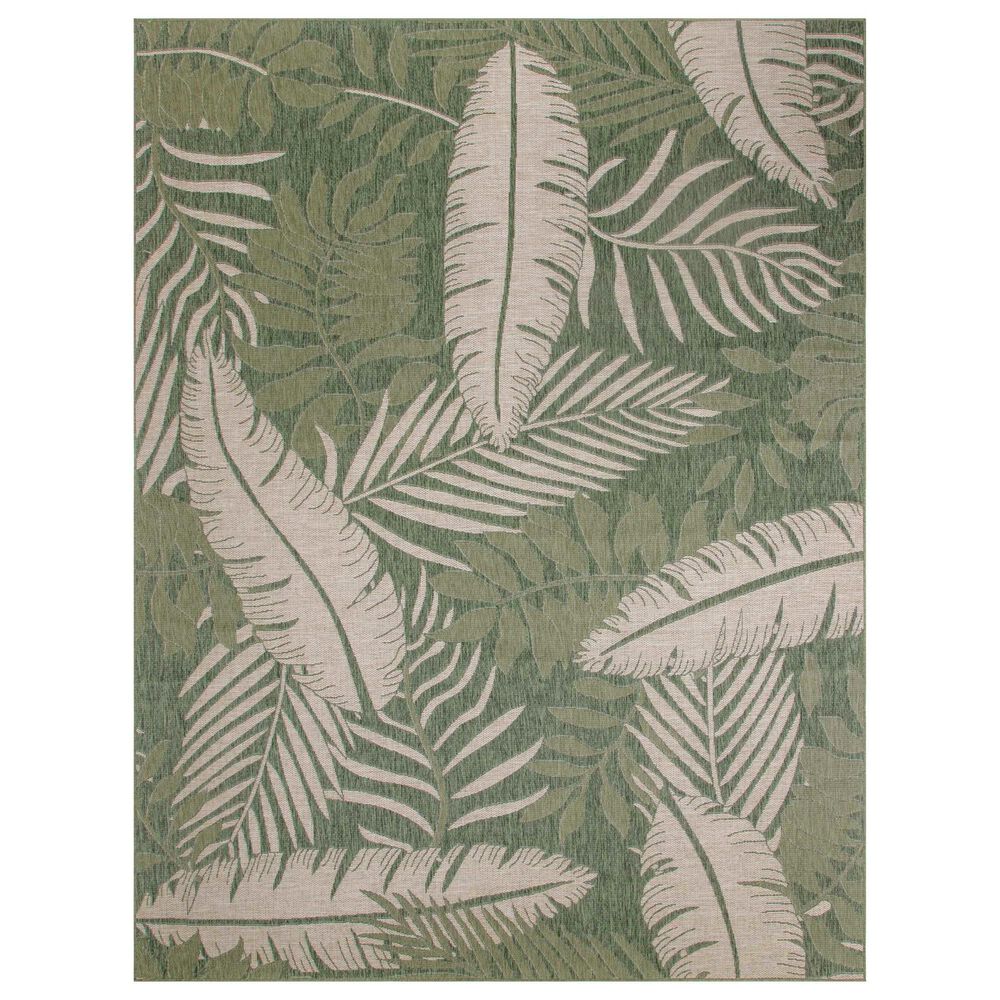 Nourison Garden Oasis GOA02 Green and Ivory 8" x 10" Indoor/Outdoor Area Rug, , large