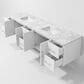 Lexora Home Geneva 84" Double Bathroom Vanity in Glossy White with 2 cm White Carrara Marble Top and Rectangular Sinks, , large