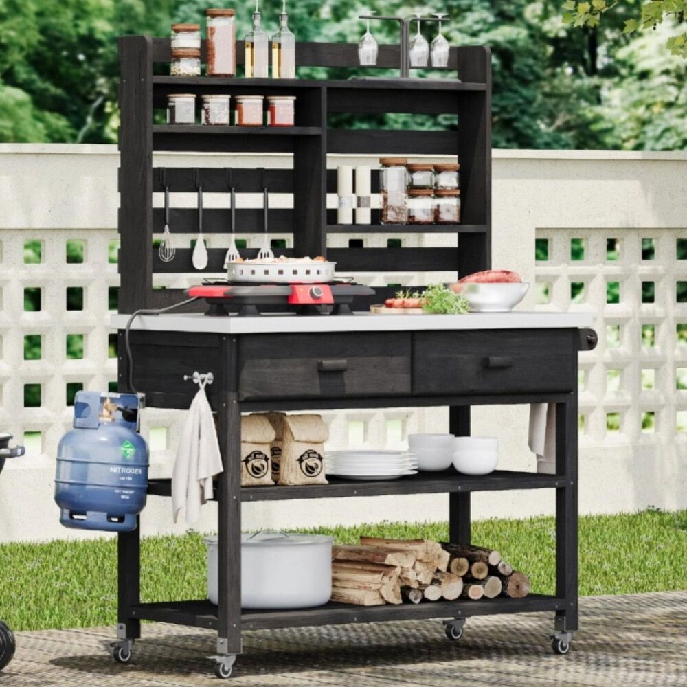HOMLUX 65" Outdoor Potting Bench Table in Black, , large