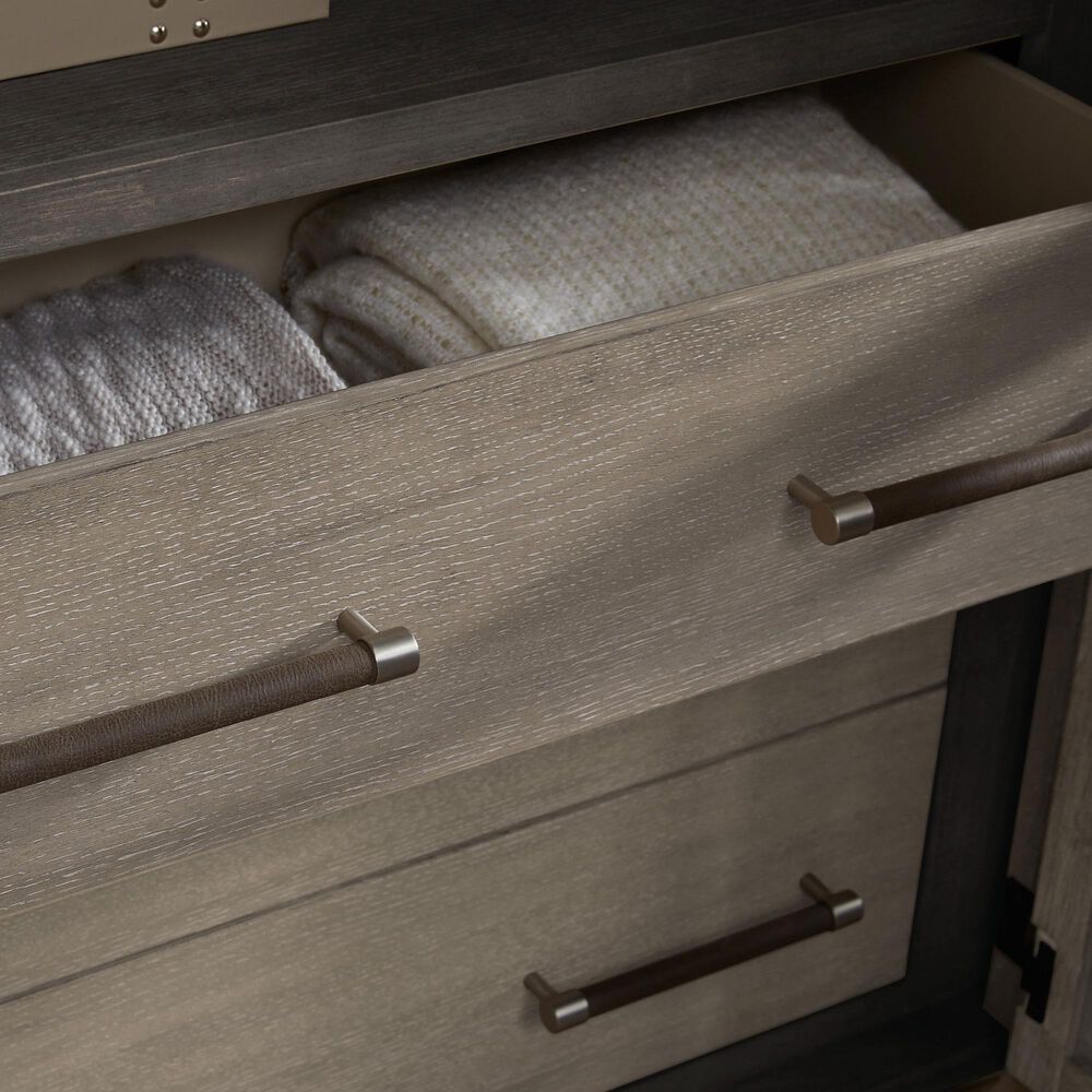 Nicolette Home Anderson Park Dark 5-Piece King Upholstered Bedroom Set in Moose Trail and Frontier Brown, , large