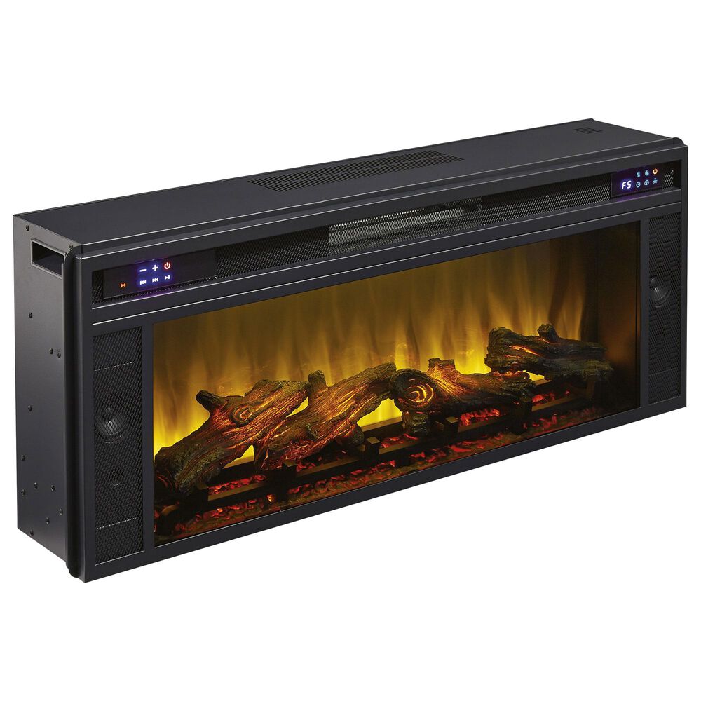 Ashley Foyland 83&quot; TV Stand with Electric Fireplace in Black and Brown, , large