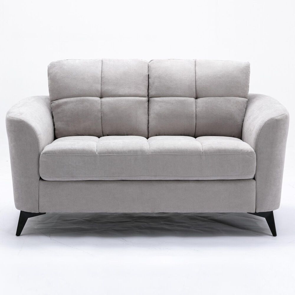 HOMLUX 60"W Modern Woven Fabric Loveseat with Tufted Cushions and Metal Legs in Light Grey, , large