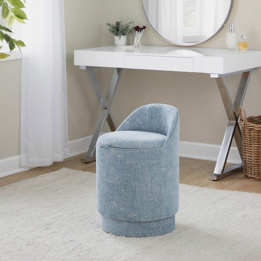 Lumisource Marla Upholstered Vanity Stool in Blue, , large