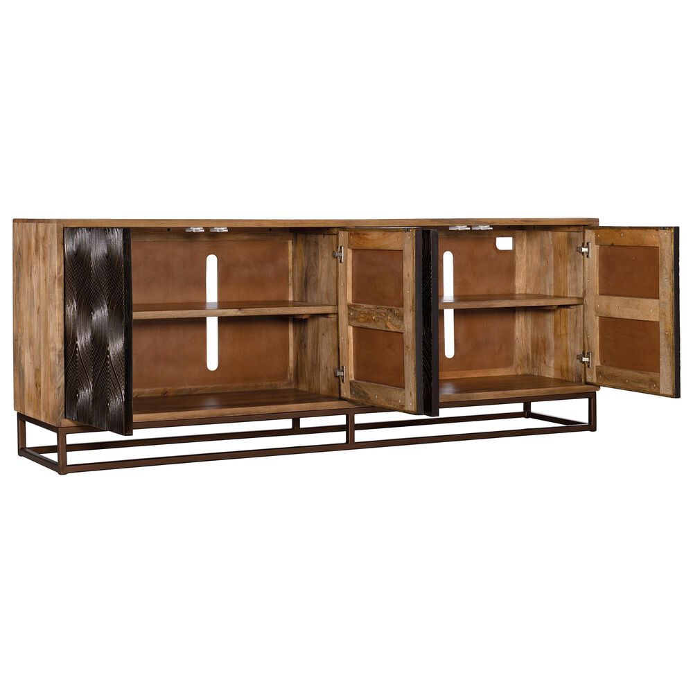 Hooker Furniture Swirl Door 86&quot; Entertainment Console in Brass Foil and Medium Natural, , large