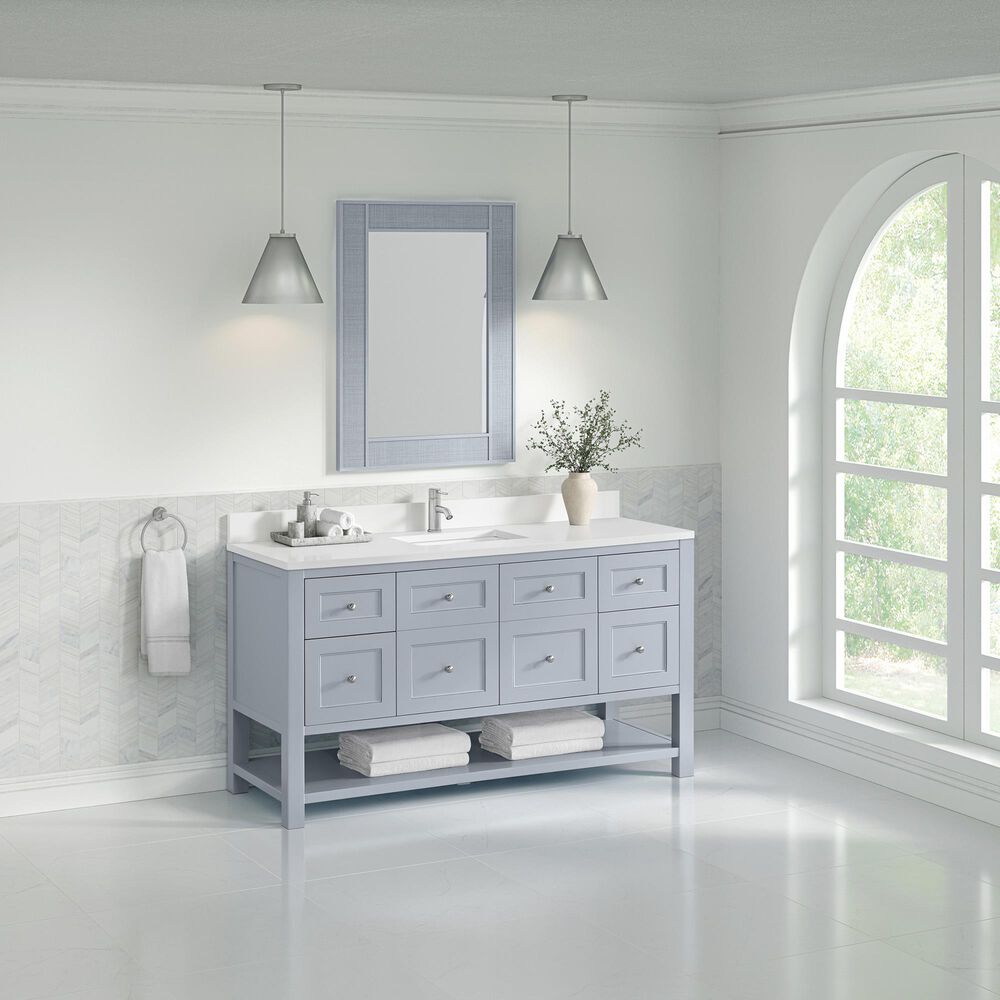 James Martin Vanities Breckenridge 60&quot; Single Bathroom Vanity in Serenity Blue with Single Hole 3 cm White Zeus Quartz Top and Rectangular Sink, , large