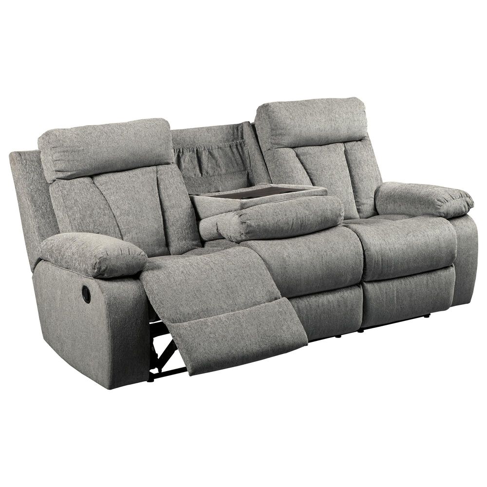 Ashley Mitchiner Manual Recliner Sofa with Drop Down Table in Fog, , large
