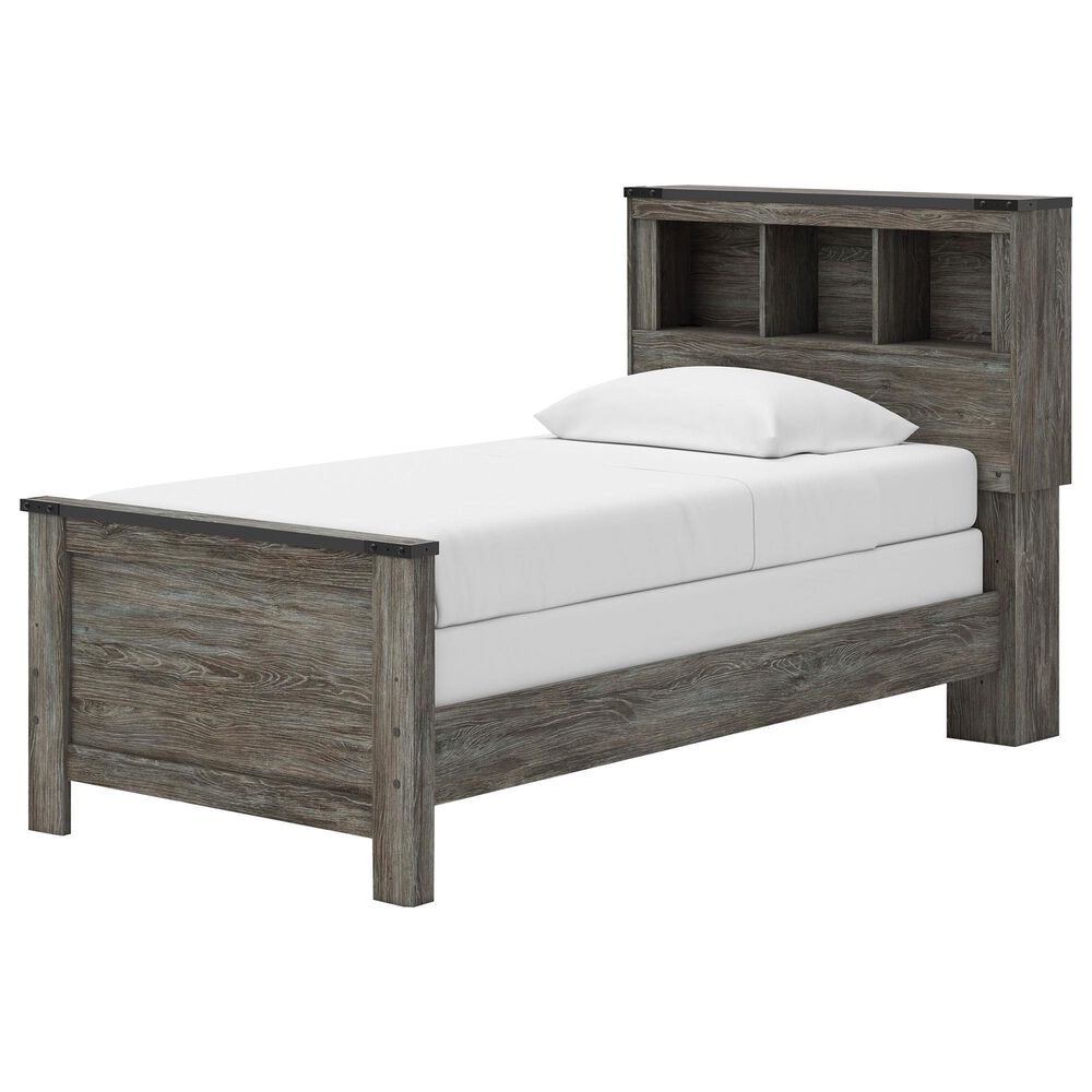 Ashley Frandern 5-Piece Twin Bookcase Bedroom Set in Rustic Warm Gray, , large
