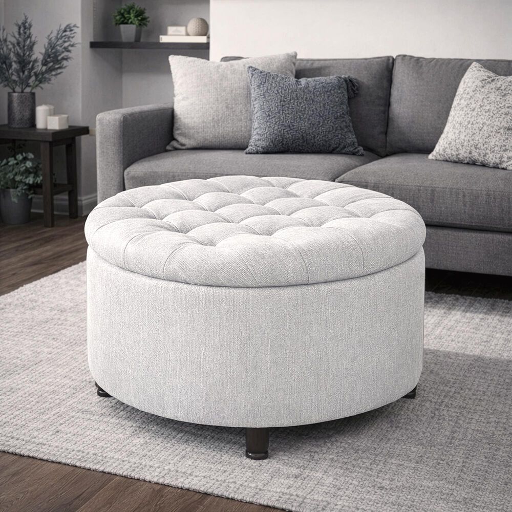 Regency Global Sourcing Knight 28" Round Storage Ottoman in White, , large