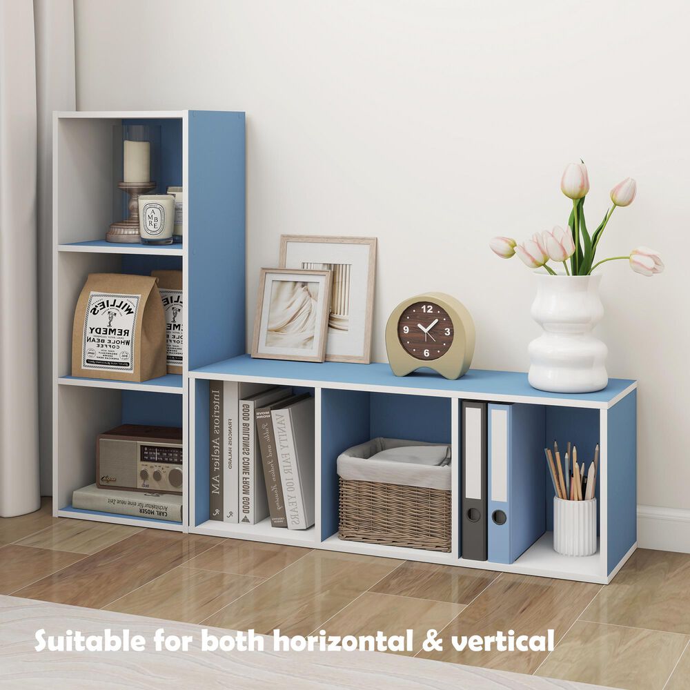 HOMLUX 3-Tier Bookcase with Decorative Open Shelves in White and Light Blue, , large