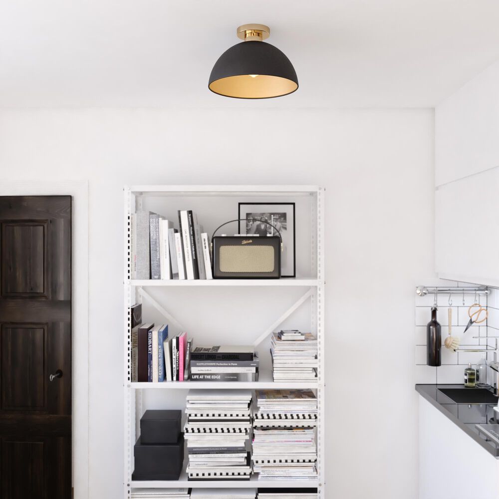 Vaxcel Devon 1-Light Semi Flush Mount in Matte Black and Satin Brass, , large