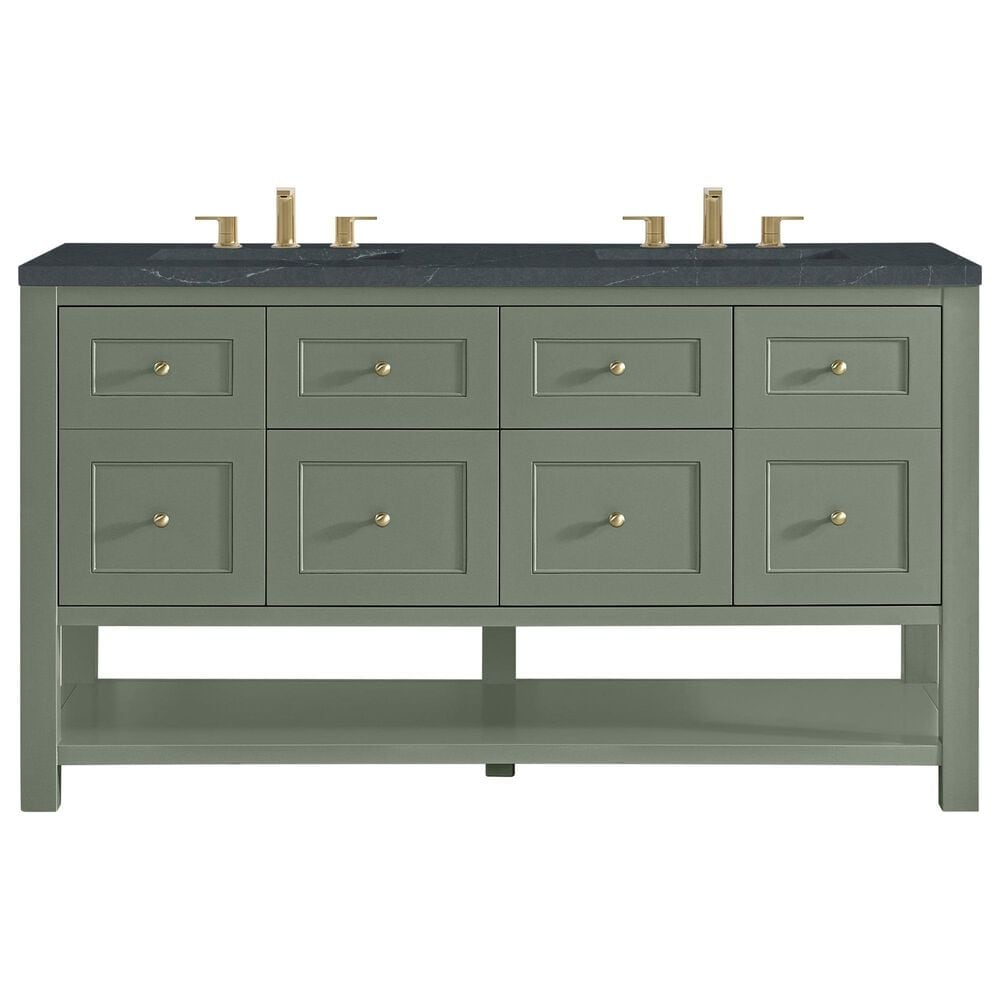 James Martin Vanities Breckenridge 60" Double Bathroom Vanity in Smokey Celadon with 3 cm Charcoal Soapstone Quartz Top and Rectangular Sinks, , large