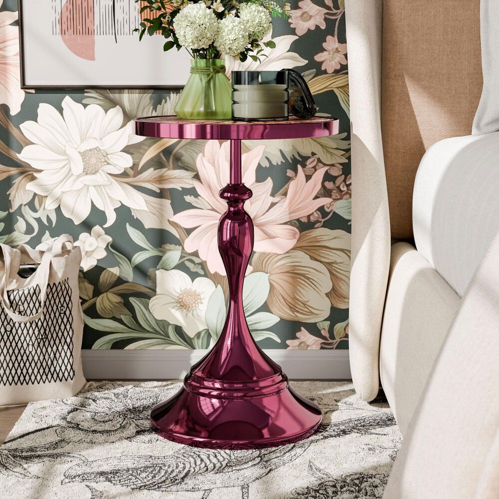 Furniture of America Gleam Round End Table in Polished Purple and Orange, , large
