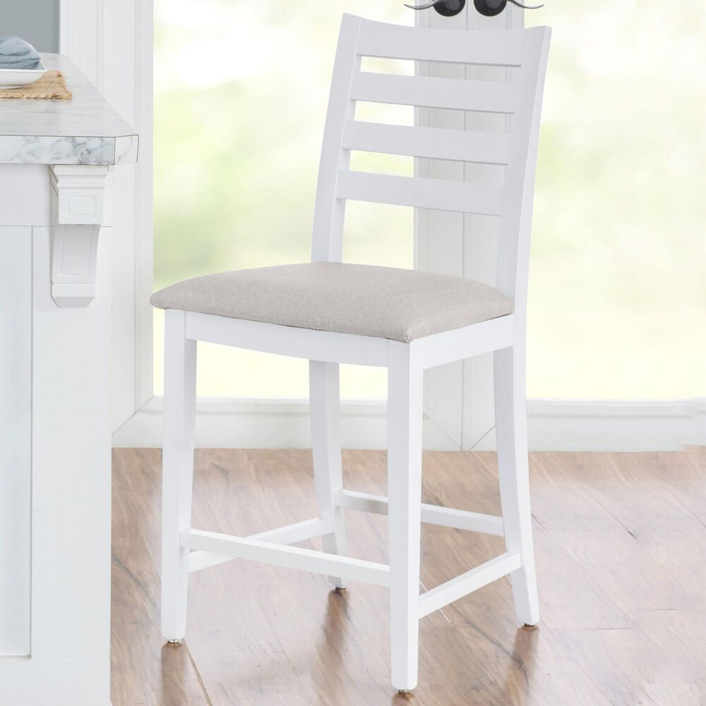 Linon Home Decor Flynn 22" Counter Stool with Light Grey Cushion in White, , large