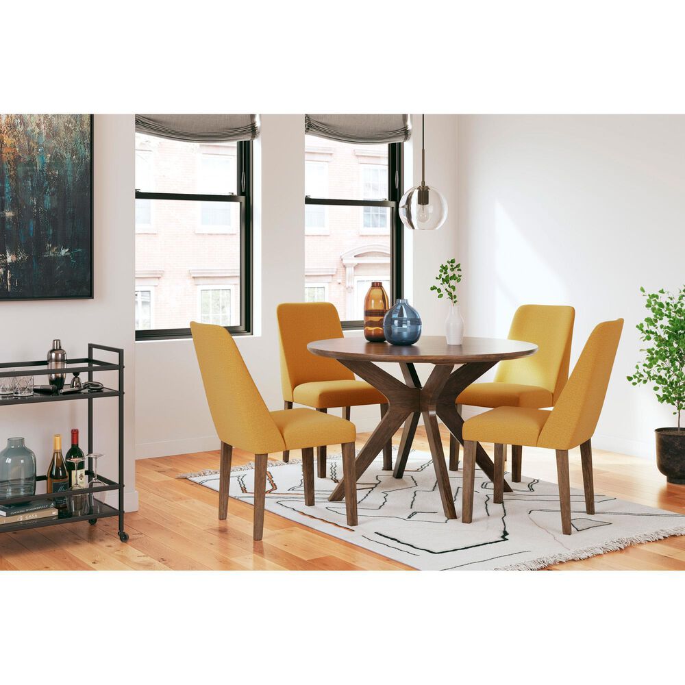 Ashley Lyncott Side Chair with Mustard Yellow Cushion in Brown, , large