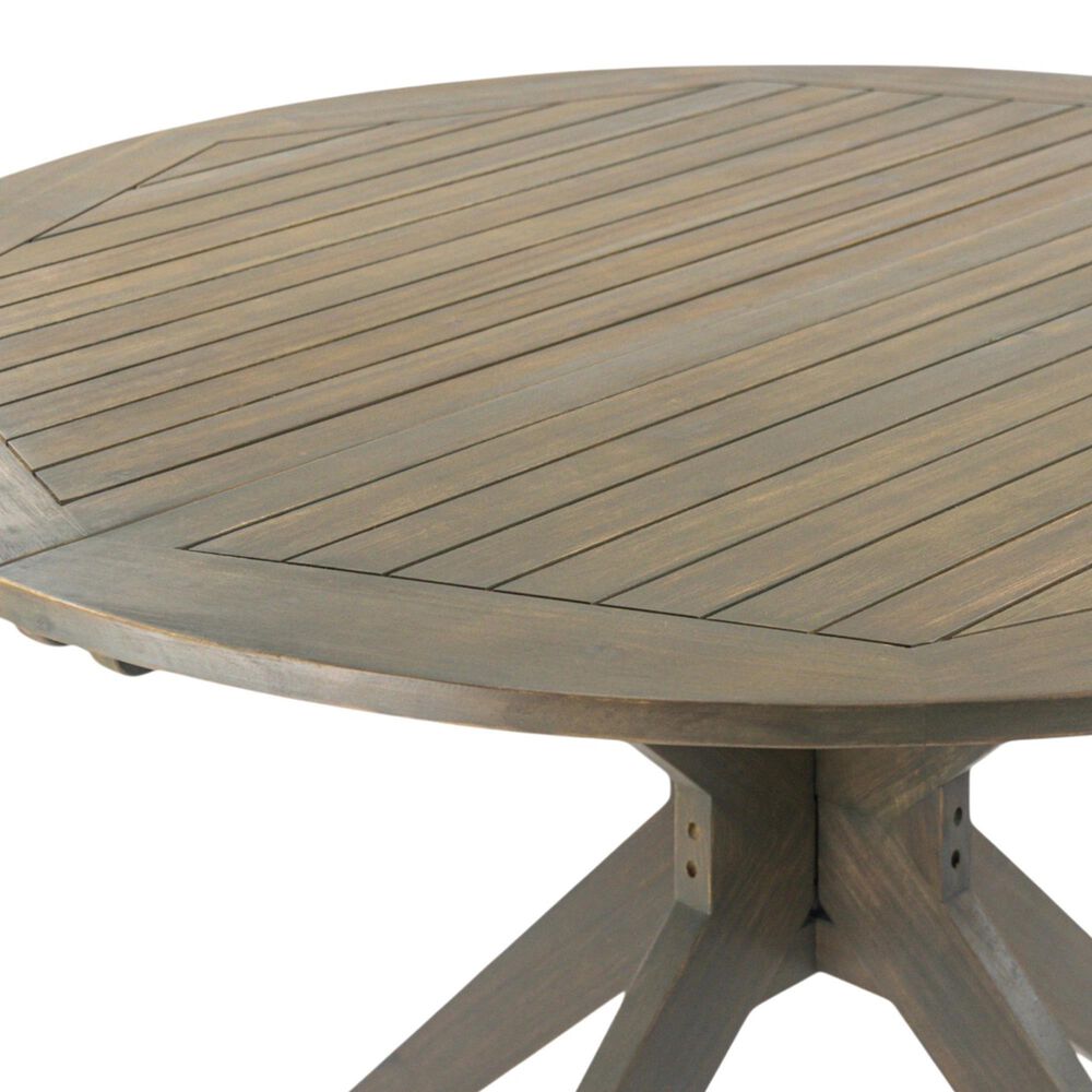 HOMLUX Outdoor Stanford Round Acacia Wood Dining Table with X Base in Gray - Table Only, , large