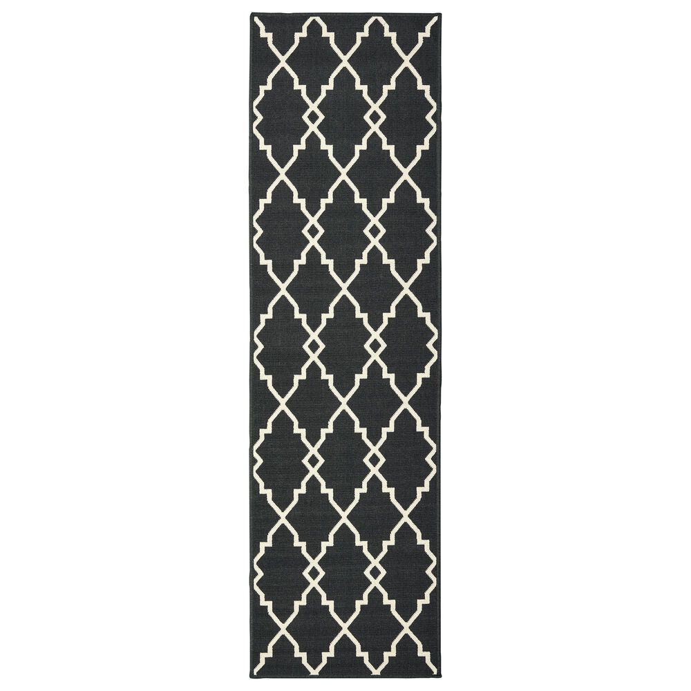 Oriental Weavers Marina 7763K 2"3" x 7"6" Black and Ivory Runner, , large