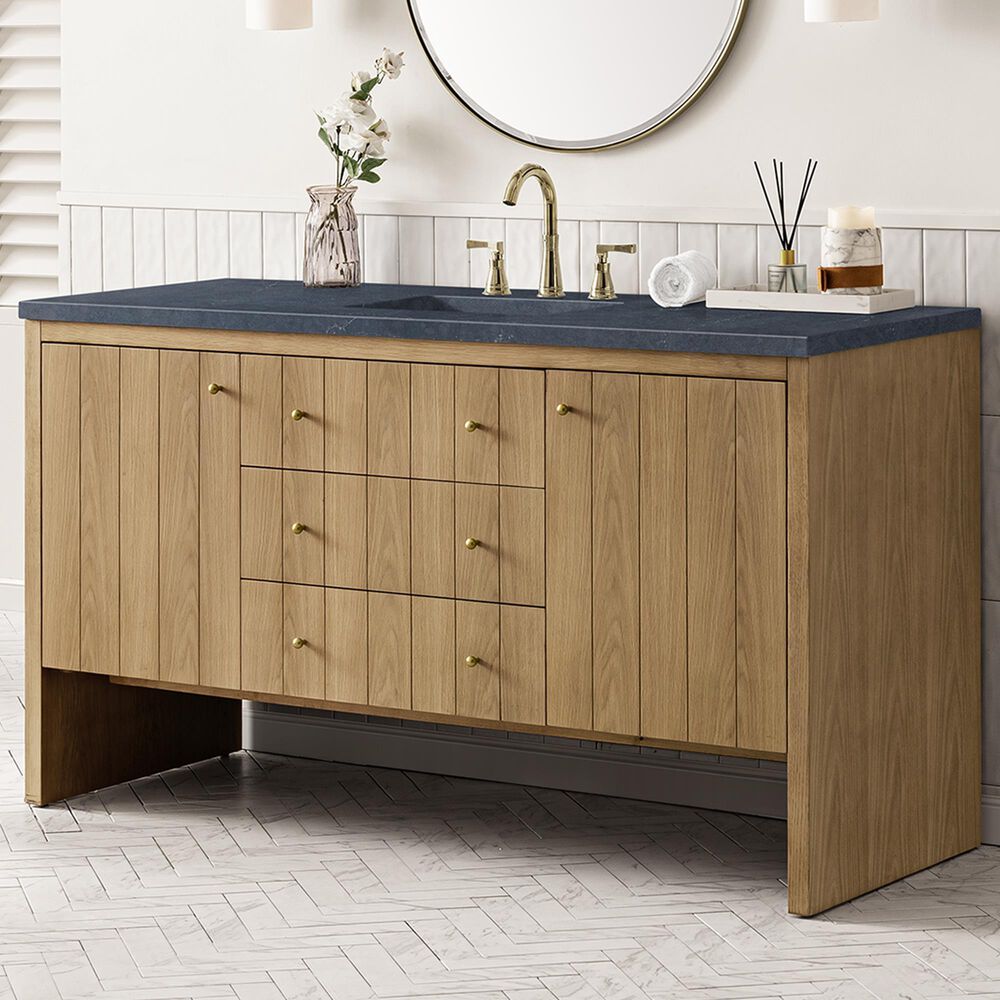 James Martin Vanities Hudson 60&quot; Single Bathroom Vanity in Light Natural Oak with 3 cm Charcoal Soapstone Quartz Top and Rectangular Sink, , large