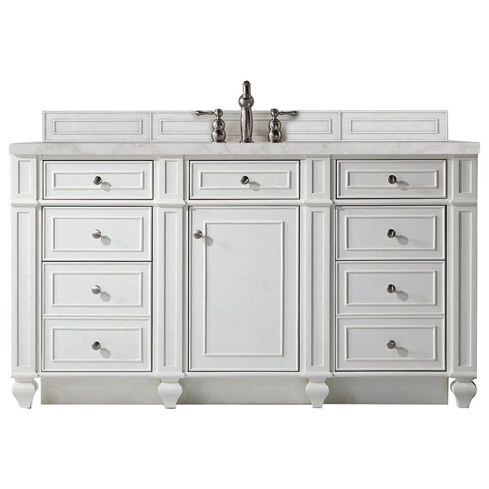 James Martin Vanities Bristol 60" Single Bathroom Vanity in Bright White with 3 cm Victorian Silver Quartz Top and Rectangular Sink, , large