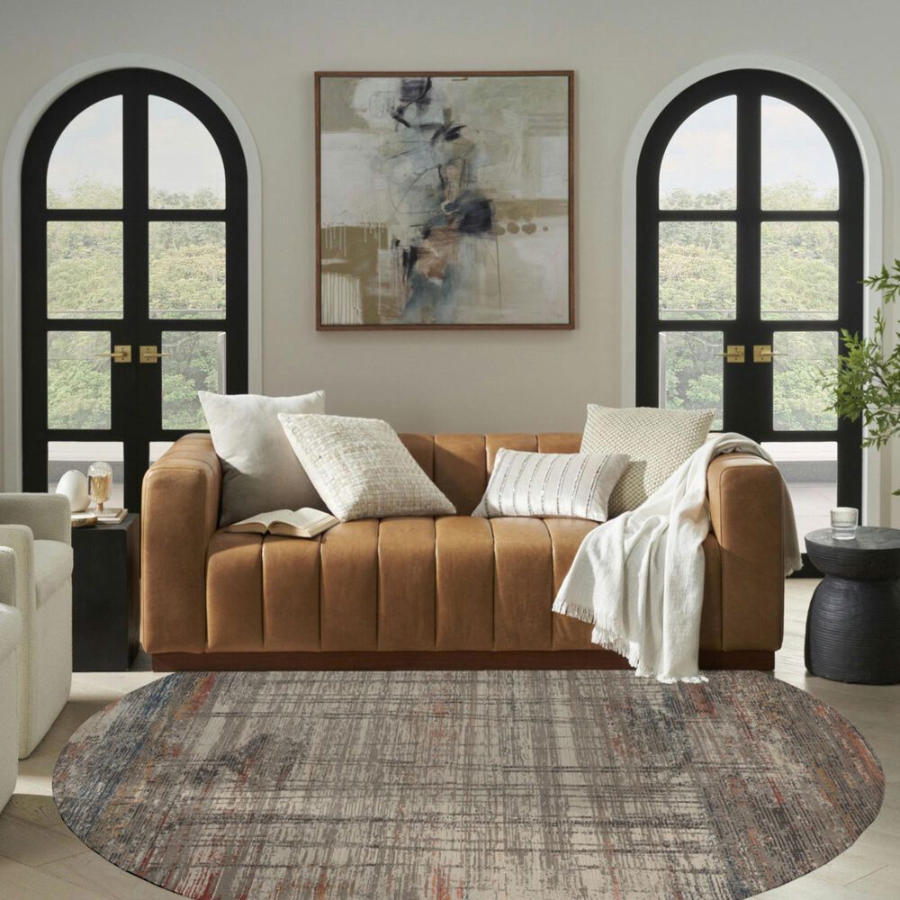 Nourison Rustic Textures Grey and Multicolor 7&#39;10&quot; Round Area Rug, , large