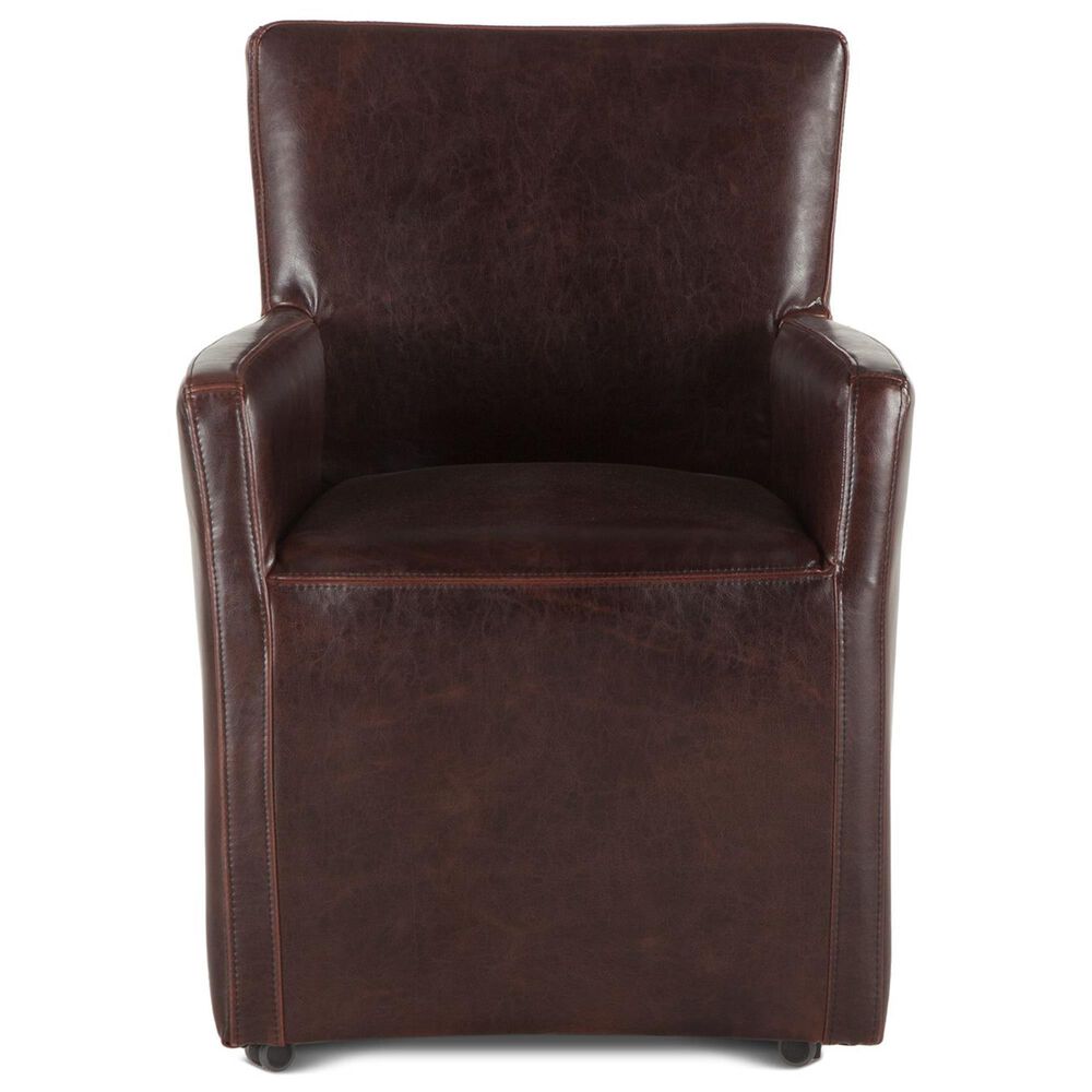Home Trends &amp; Design Peabody Dining Arm Chair in Brown Leather with Caster Feet, , large