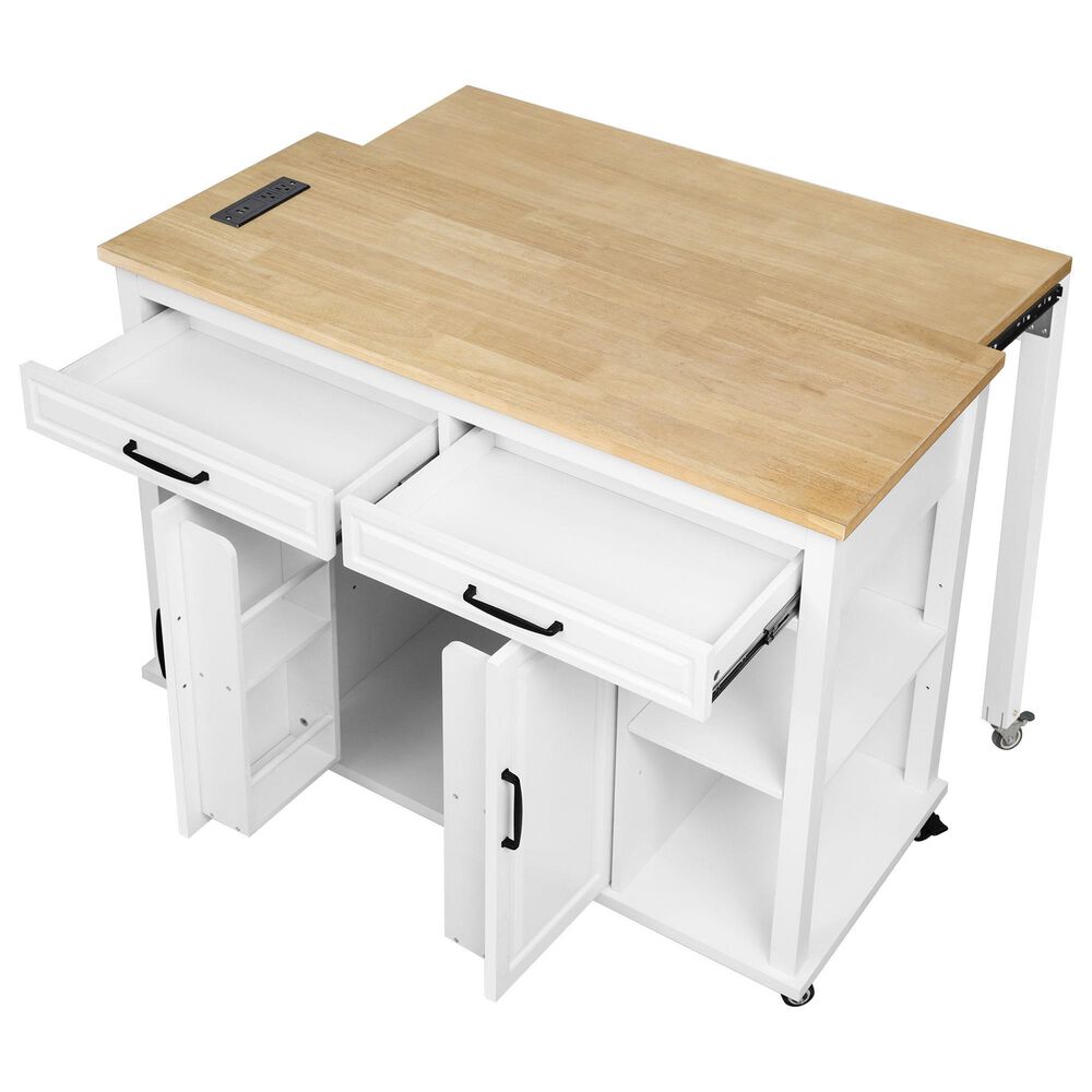 HOMLUX 47" Kitchen Island with Extendable Dining Table in White, , large