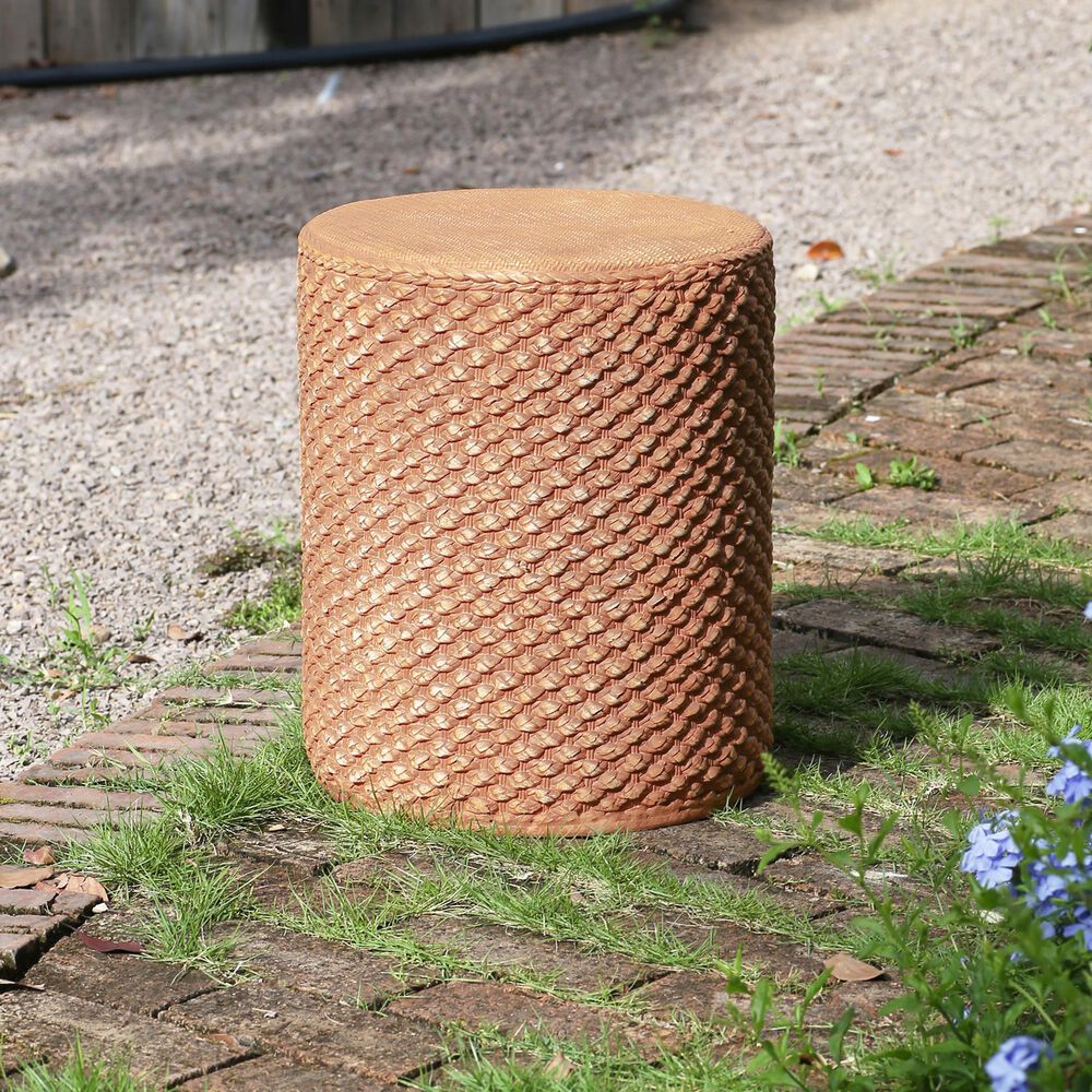 Hearth and Haven Evie Outdoor Round Side Table with Basket Weave Pattern in Brown, , large