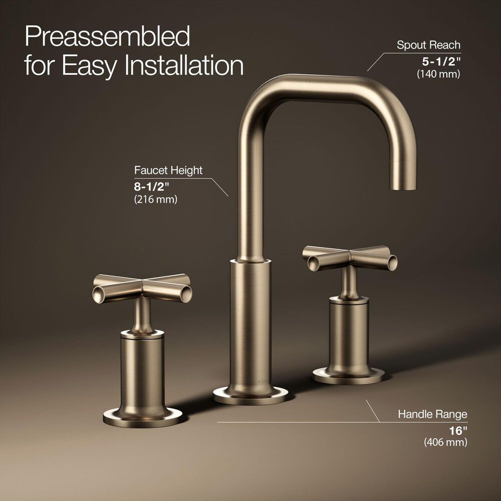 Kohler Purist Widespread Bathroom Sink Faucet with Cross Handles and High Gooseneck Spout in Vibrant Brushed Bronze, , large