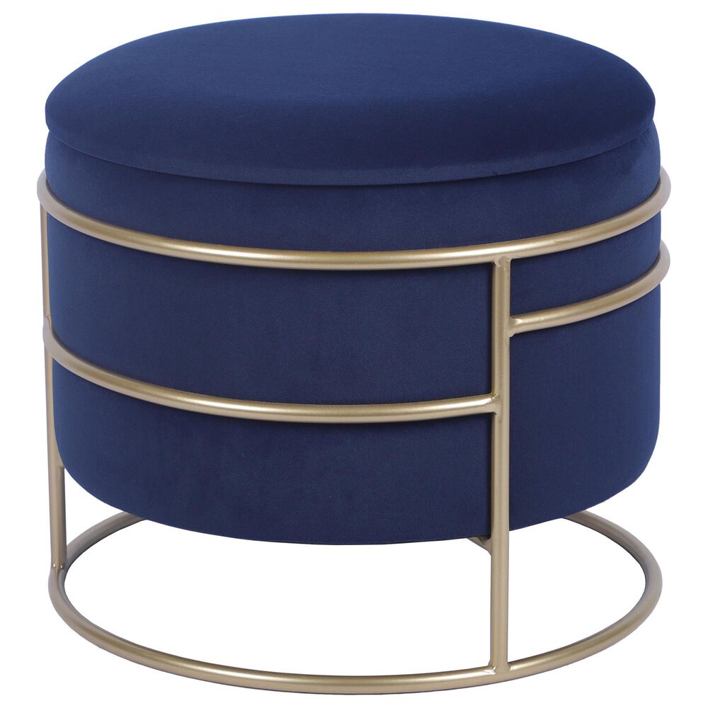 Rta Products Elegant Storage Ottoman with Gold Frame in Blue, , large