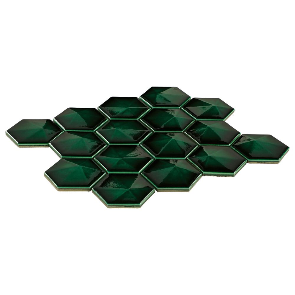 Dal-Tile Artefino Jewel Emerald 3" Pyramid Hexagon Apex on 11" x 12" Porcelain Mosaic Sheet, , large
