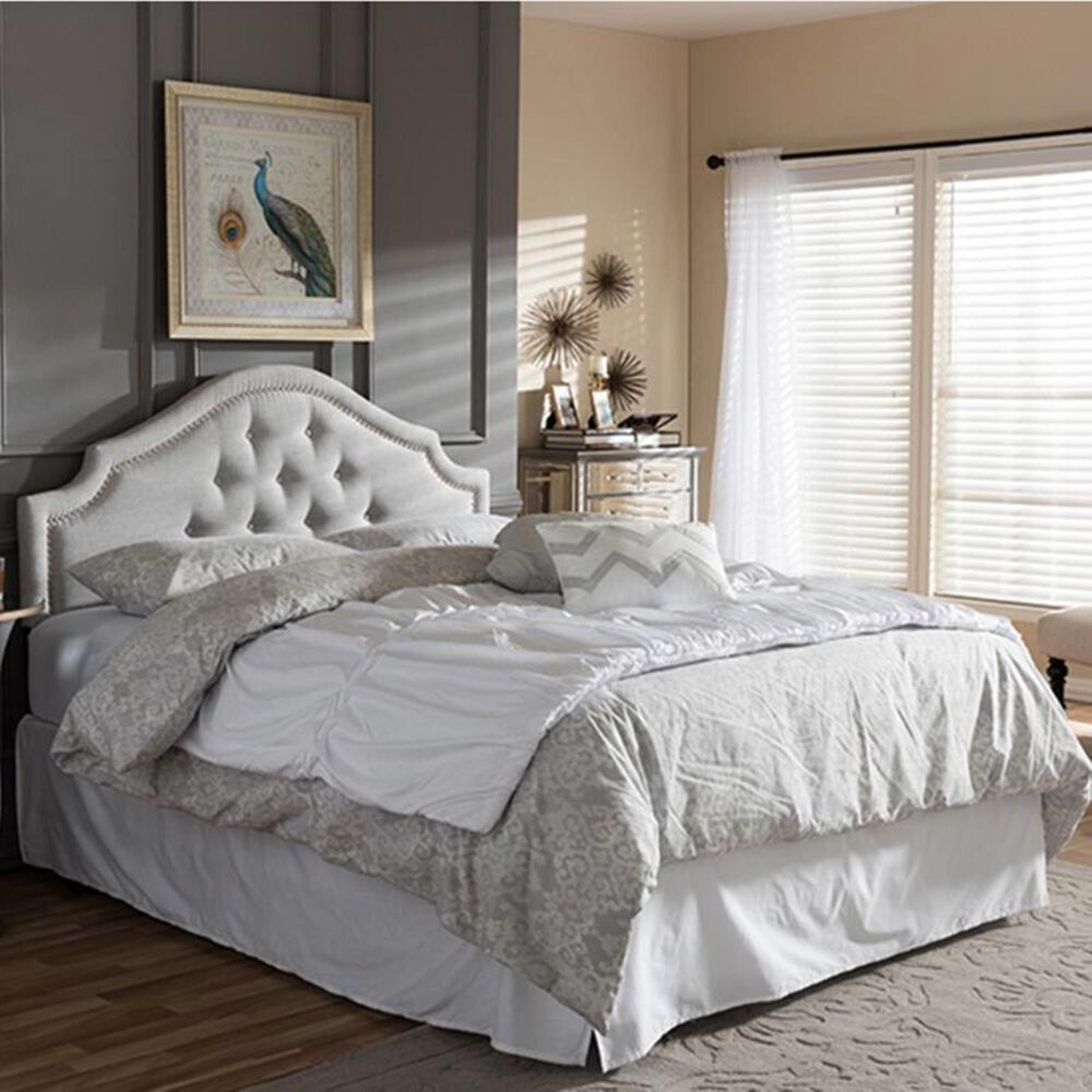 Baxton Studio Cora Queen Upholstered Headboard in Greyish Beige, , large