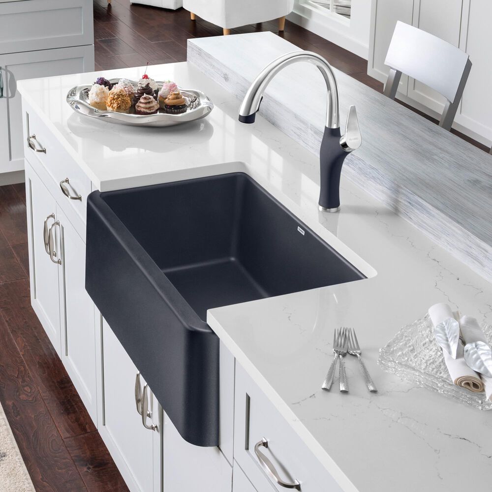 Blanco Ikon 30&quot; Apron Single Bowl Farmhouse Sink in Anthracite, , large