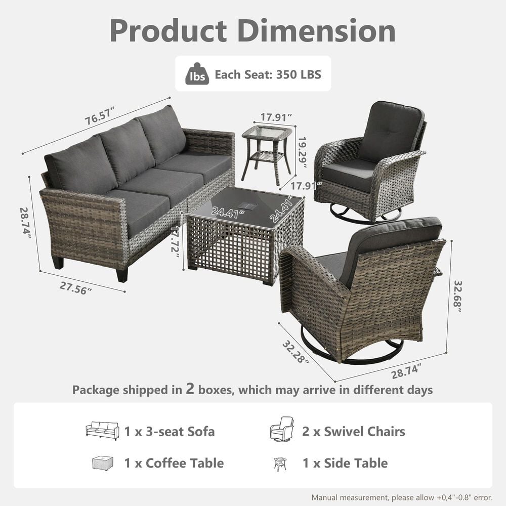 HOMLUX 5-Piece Outdoor Conversation Set in Black, , large