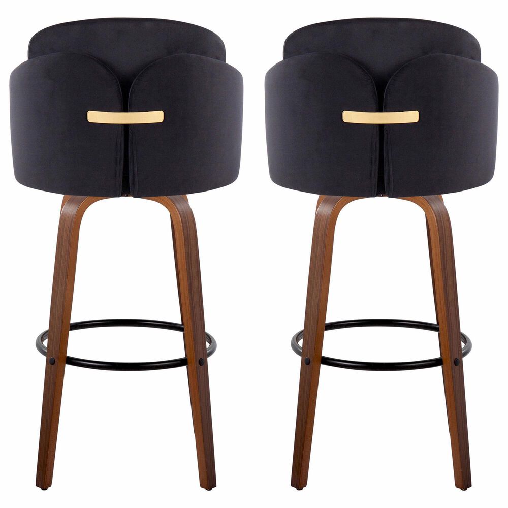 LumiSource Dahlia Swivel Counter Stool with Cream Velvet Upholstery in Walnut and Chrome (Set of 2), , large