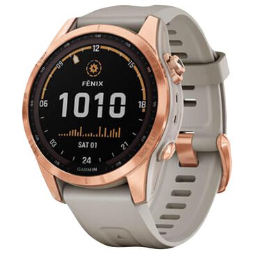 Garmin Fenix 7S Solar Edition GPS Smartwatch 42mm Rose Gold Case with Light Sand Band, , large