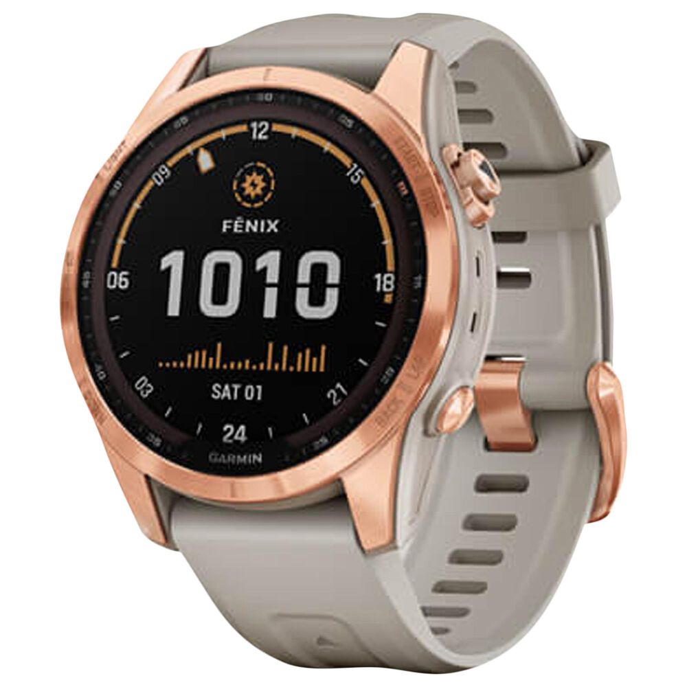 Garmin Fenix 7S Solar Edition GPS Smartwatch 42mm Rose Gold Case with Light Sand Band, , large