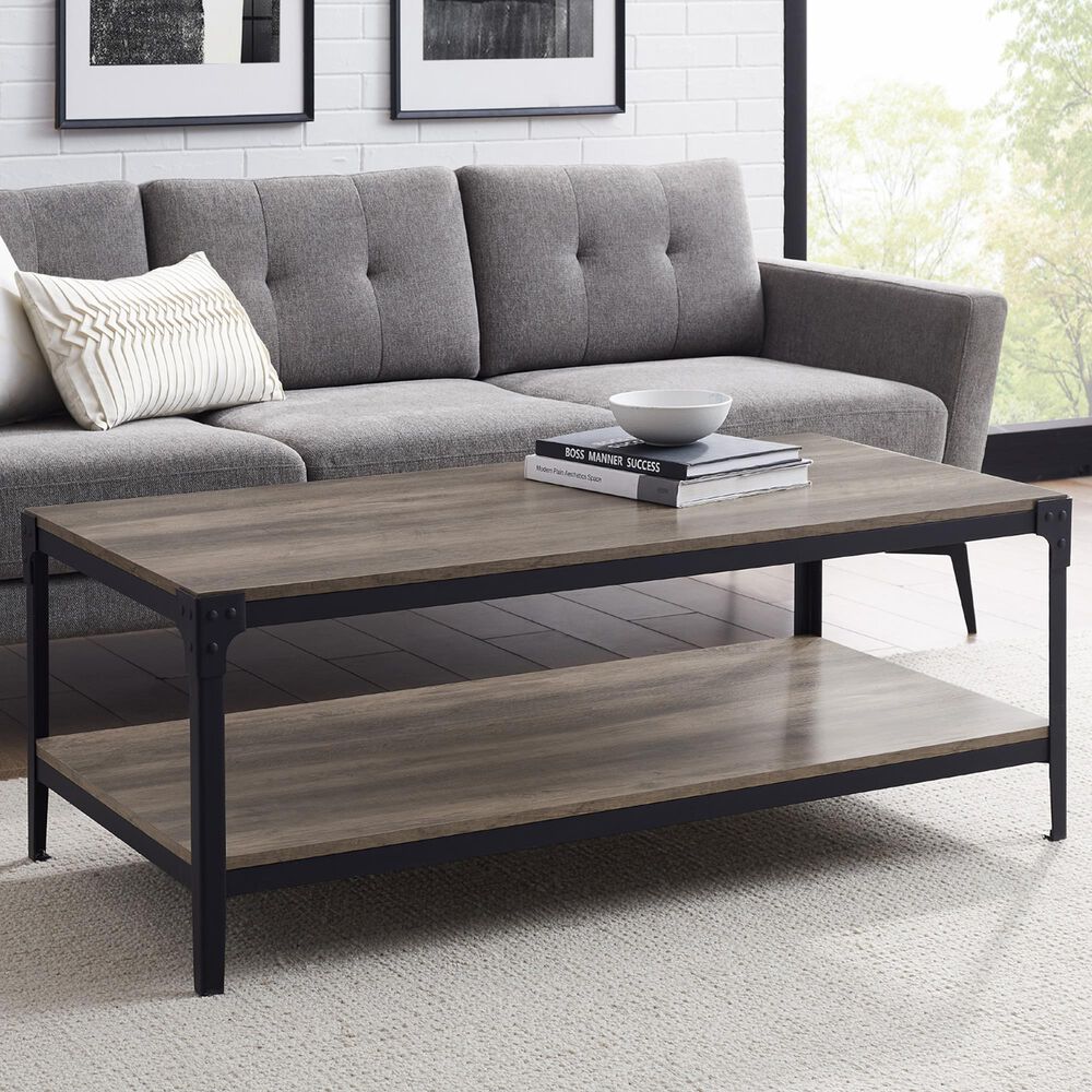 Walker Edison Angle Iron Coffee Table in Grey Wash, , large