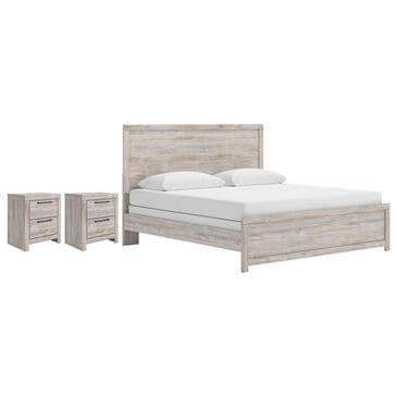 Ashley Broachmyn King Panel Bed with 2 Nightstands in Light Gray, , large
