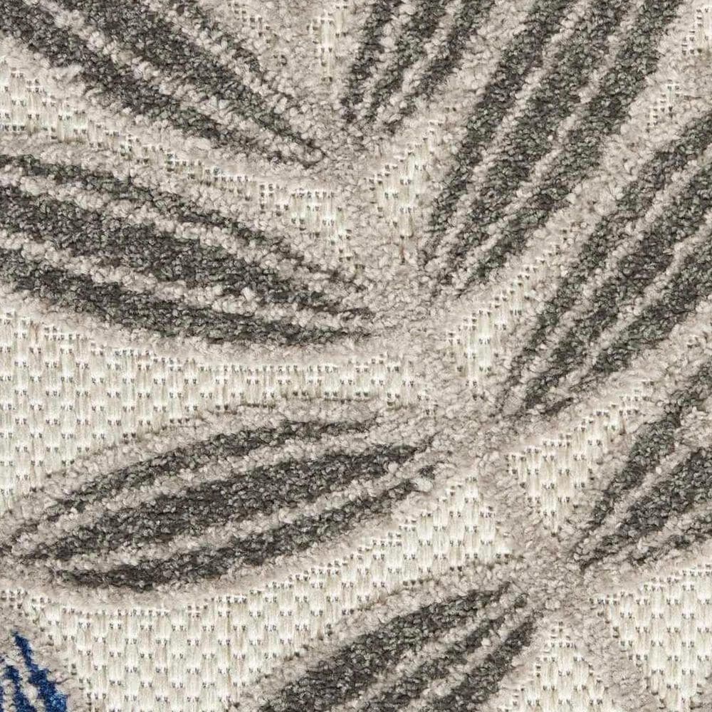 Nourison Aloha Floral 5&#39;3&quot; x 7&#39;5&quot; Grey and Blue Indoor/Outdoor Area Rug, , large