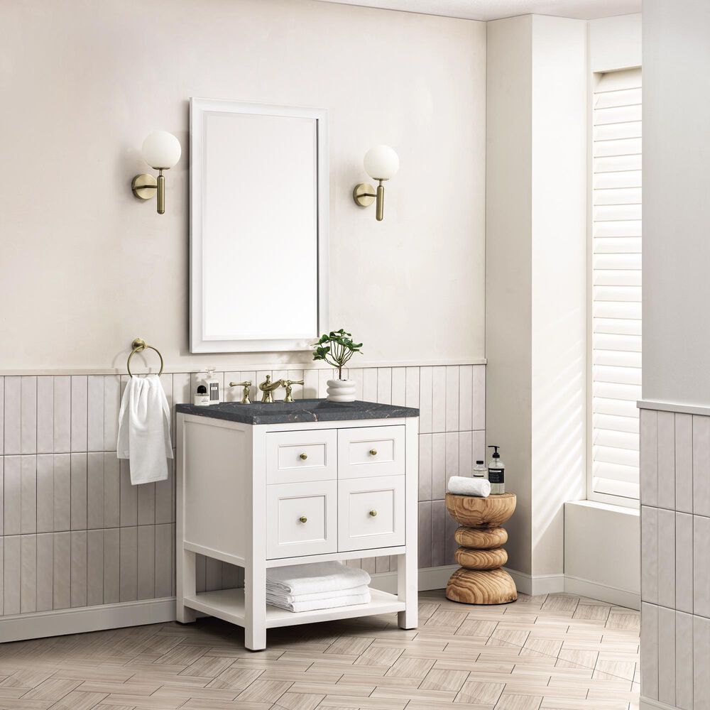 James Martin Vanities Breckenridge 30&quot; Single Bathroom Vanity in Bright White with 3 cm Parisien Bleu Quartz Top and Rectangular Sink, , large