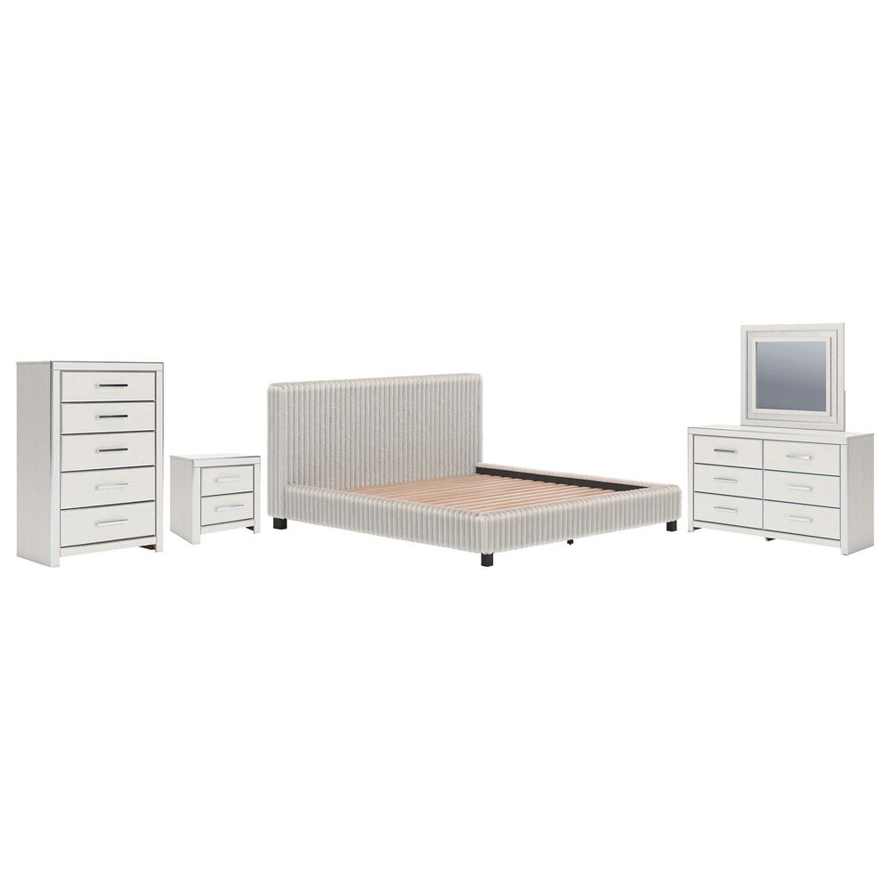 Ashley Zuraleus 5-Piece King Upholstered Platform Bedroom Set in Matte White, , large