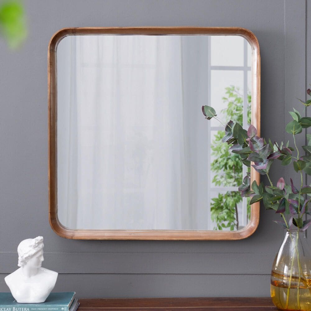 Hearth and Haven Square Wall Mirror with Wood Frame in Brown, , large