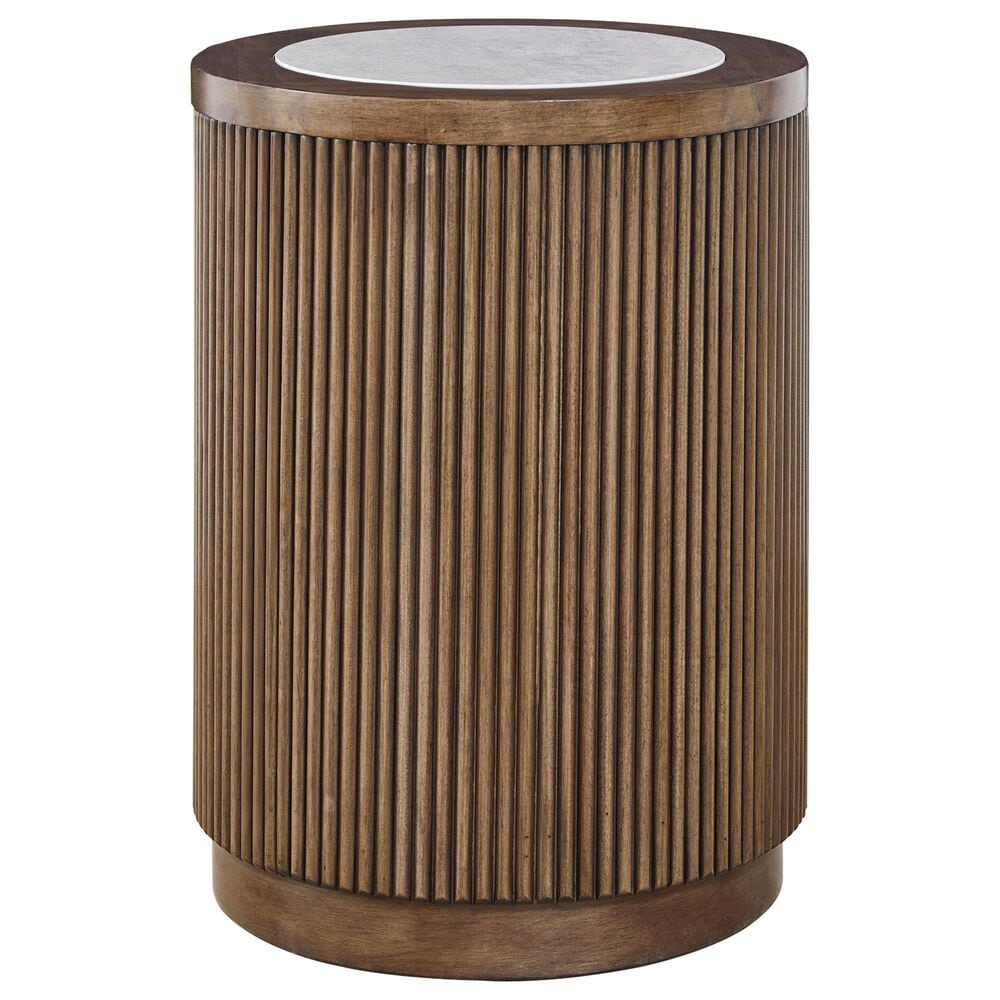 Ashley Hadonna Round End Table in Light Brown, , large