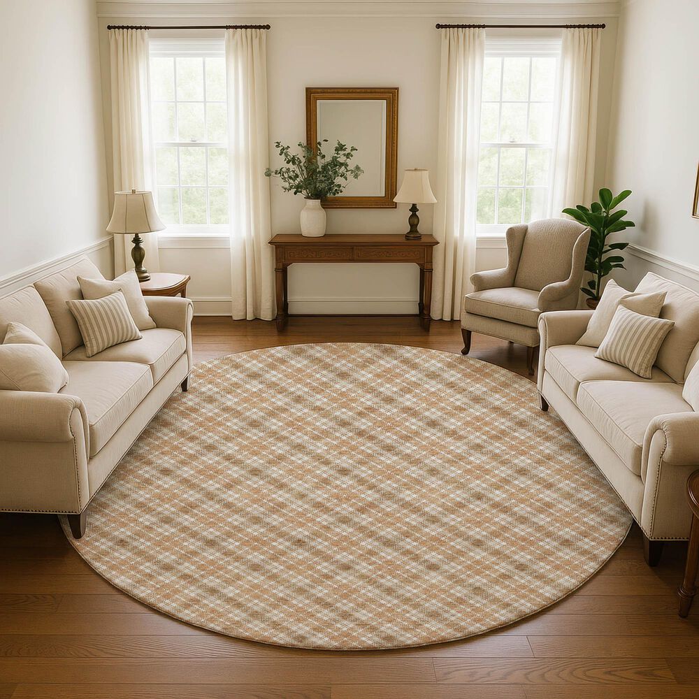 Dalyn Rug Company Soft Essentials Plaid Copper 8' Round Indoor/Outdoor Area Rug, , large
