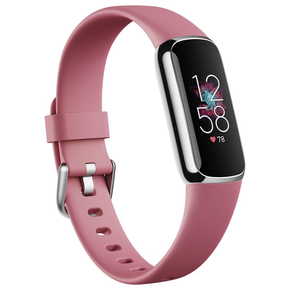 Fitbit Luxe Tracker with Orchid Band in Platinum Stainless Steel, , large