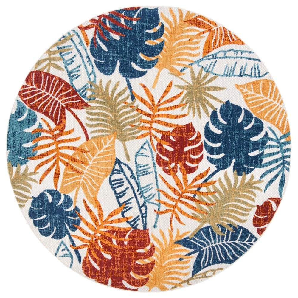 Safavieh Cabana CBN831A 4" Round Creme and Red Indoor/Outdoor Area Performance Rug, , large